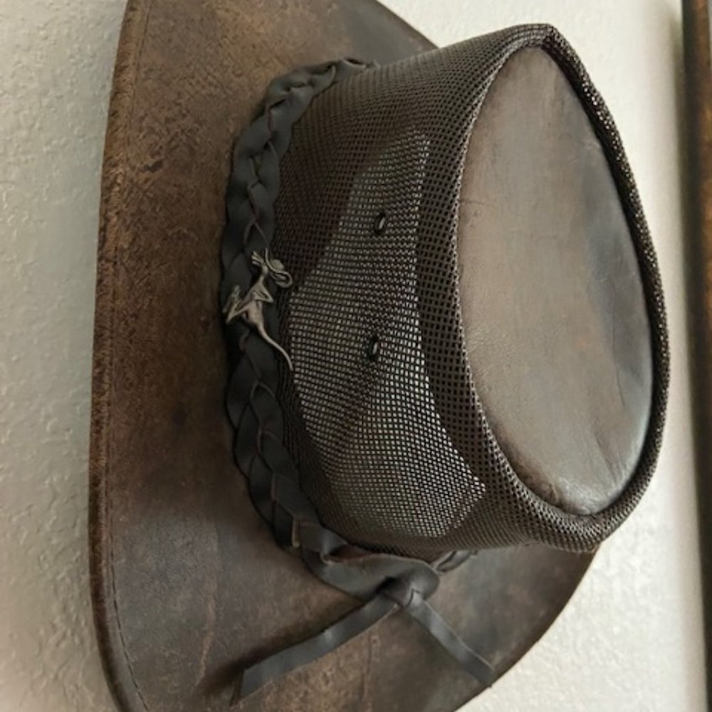 Koolaroo Stonewash Mesh Aussie Kangaroo Leather Bush Hat - Picture 8 of 10